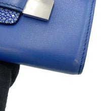 将图像加载到图库查看器中，Delvaux Madame Long Wallet Blue Leather/Galuchat Leather
