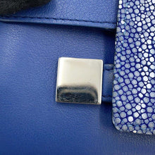 将图像加载到图库查看器中，Delvaux Madame Long Wallet Blue Leather/Galuchat Leather
