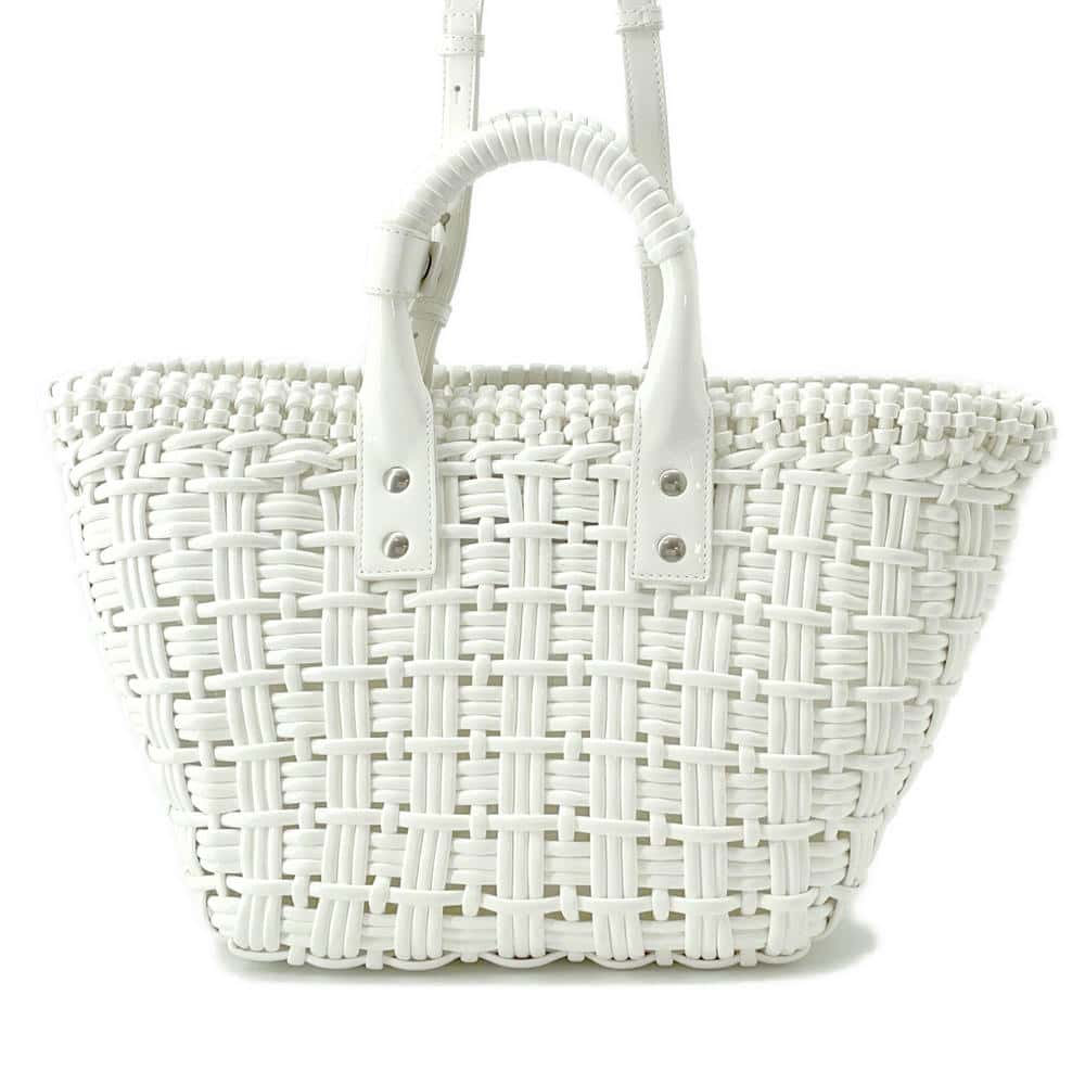 BALENCIAGA Bistro Basket Bag White671342 Patent Leather Size XS