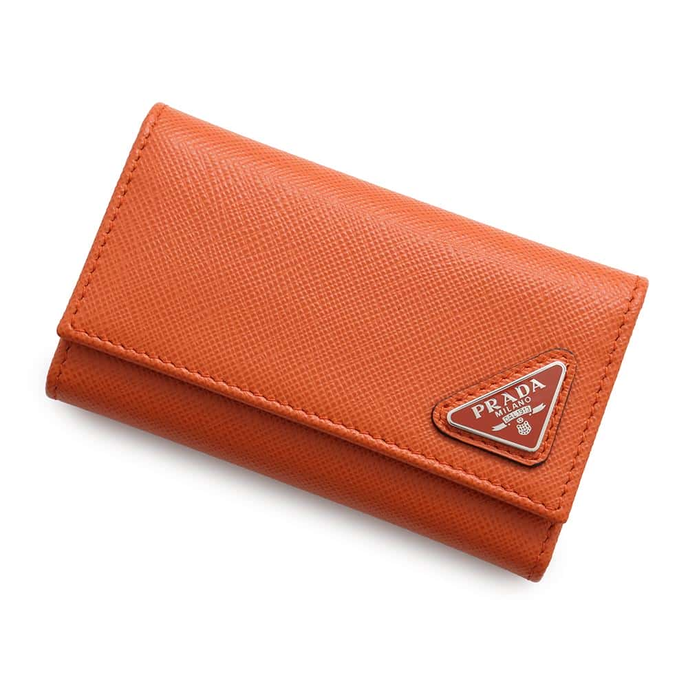 PRADA Triangle Logo 6 Key Case Orange2PG222 Leather