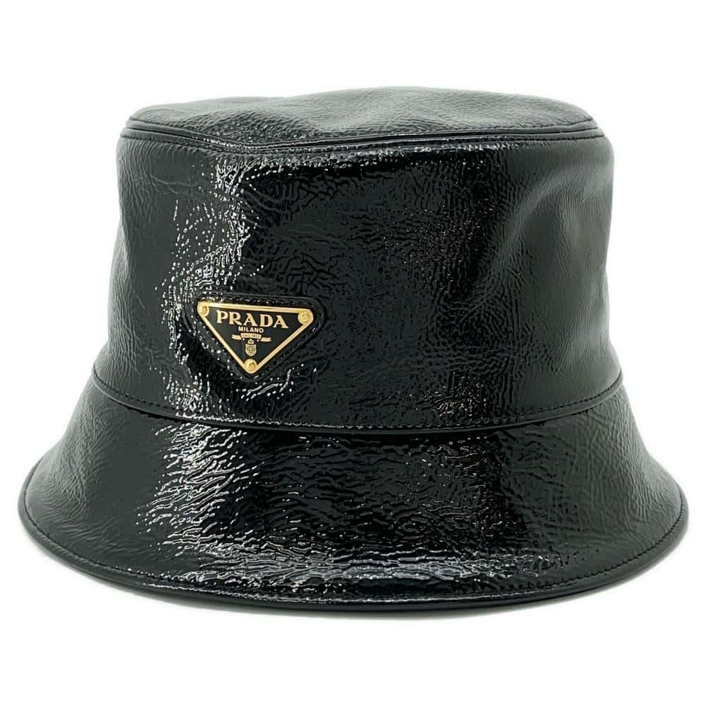 PRADA Bucket hat Size M Black1HC137 Patent LeatherLambskin