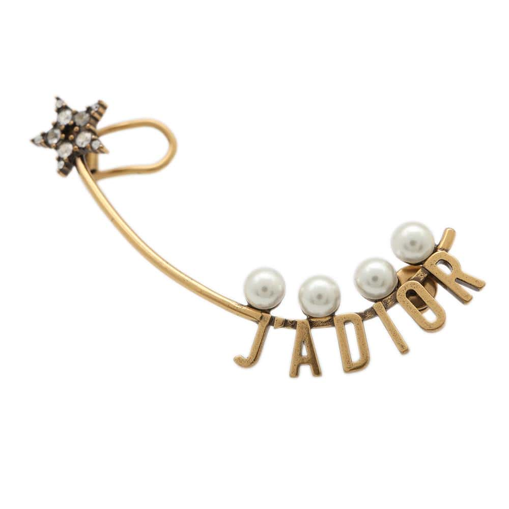 Dior J'ADIOR Star Motif Single Ear Cuff Antique Gold Gold Plated Faux Pearl  Rhinestone