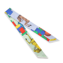 将图像加载到图库查看器中，HERMES Twilly Festival Des Amazones Amazon Festival Bandana White/Green/Multicolor Silk100%
