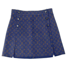 Load image into Gallery viewer, LOUIS VUITTON Monogram Skirt Size 40 Navy Wool 99% Silk1%
