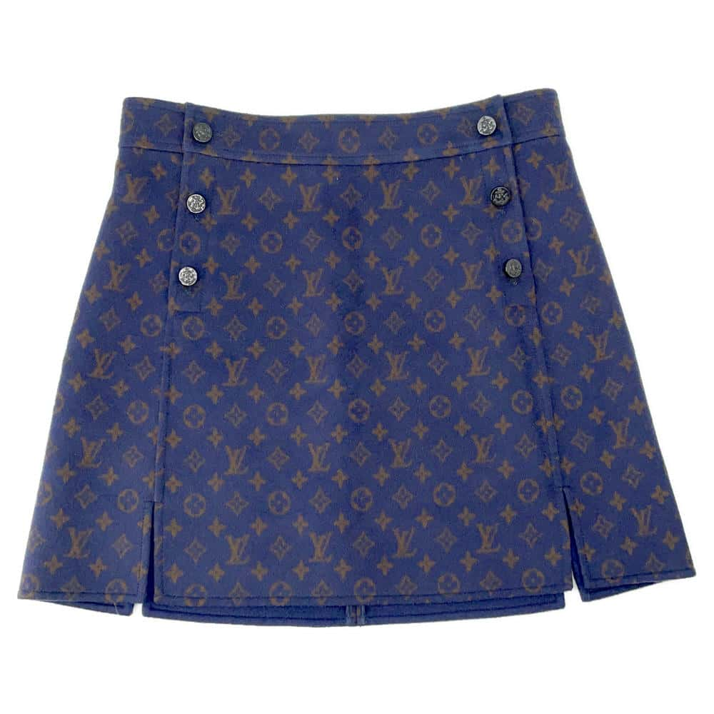 LOUIS VUITTON Monogram Skirt Size 40 Navy Wool 99% Silk1%