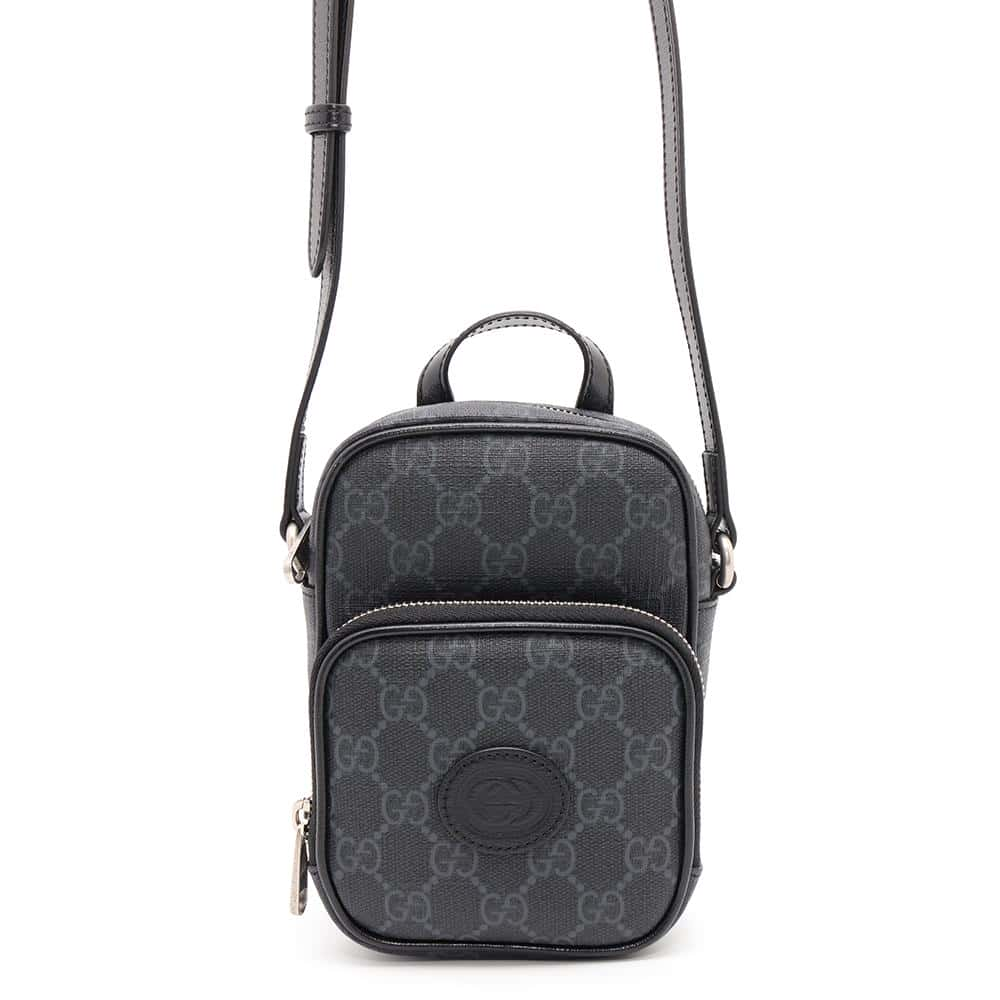 GUCCI Interlocking G Mini Shoulder Bag Black672952 GG Supreme Leather