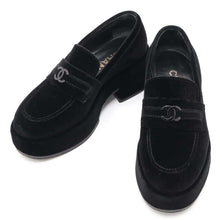 将图像加载到图库查看器中，CHANEL Chunky Loafers with CC Logo BlackG39206 Velvet Size 35.5C
