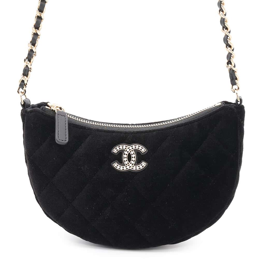 CHANEL Matelasse Hobo Year Gift Black Velour Rhinestone