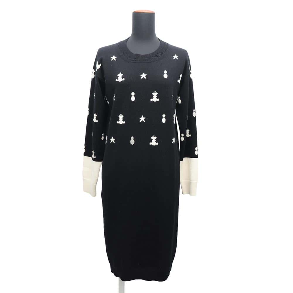 HERMES Poste et Cavalerie Knit Dress Size 38 Black Cashmere100%