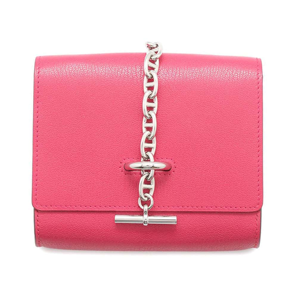 HERMES Chaine d'Ancre compact wallet Rose Extreme Chevre Myzore Goatskin