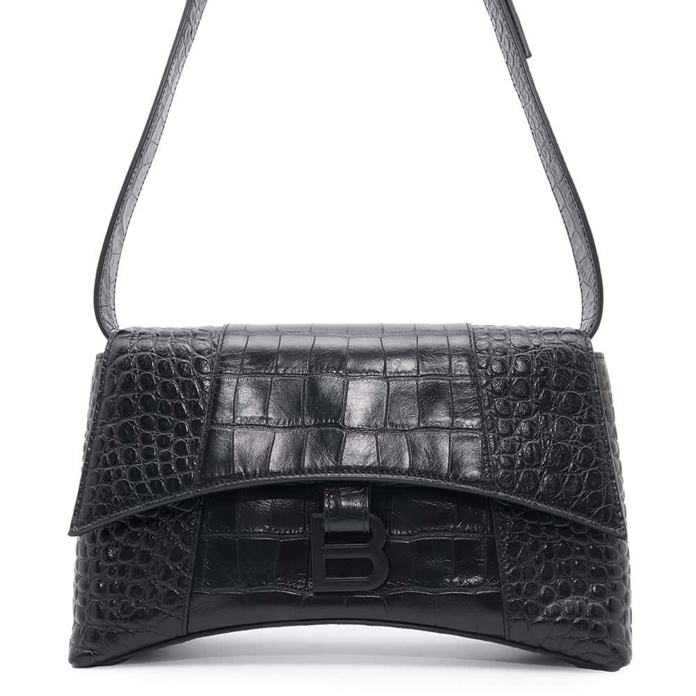 BALENCIAGA DOWNTOWN Shoulder Bag Black671355 Embossed Leather Size XS