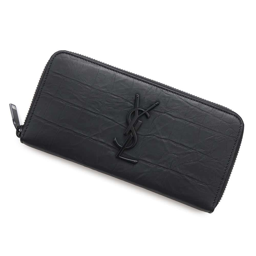 SAINT LAURENT PARIS Cassandra Zip Around Long Wallet Black617415 Embossed Leather