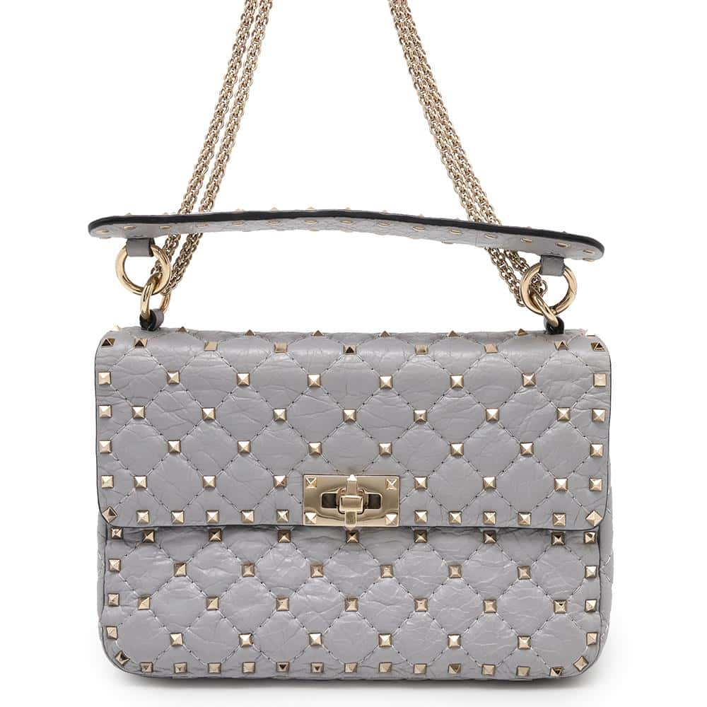 Valentino Garavani Rock Studded 2WAY ChainShoulder Bag Gray Leather