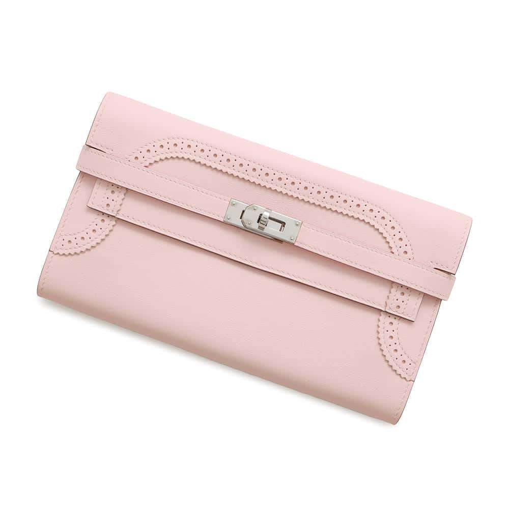 HERMES Kelly Wallet Long Gillies Rose Sakura Swift Leather