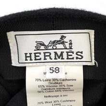 将图像加载到图库查看器中，HERMES Julietta Cap Size 58 Black Wool 70% Cashmere30%
