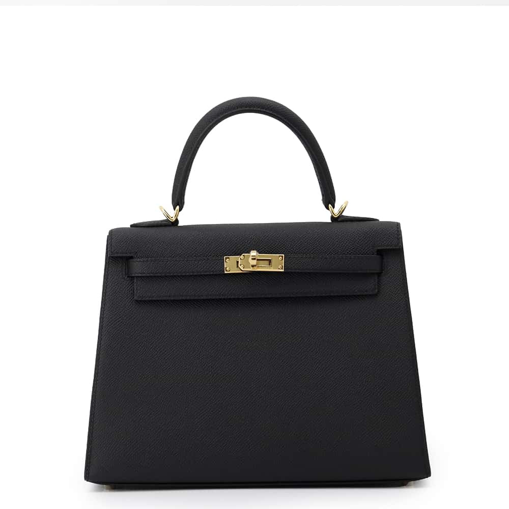 HERMES Kelly Sellier Black Epsom Size 25