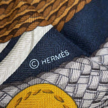 Load image into Gallery viewer, HERMES Carre Geant Dressage &amp; Traceage Size 140 Marine/Blue・Royal/Gold Cashmere70% Silk30%
