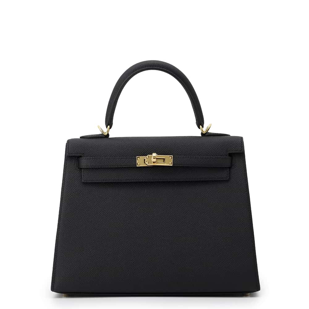 HERMES Kelly Sellier Black Epsom Size 25