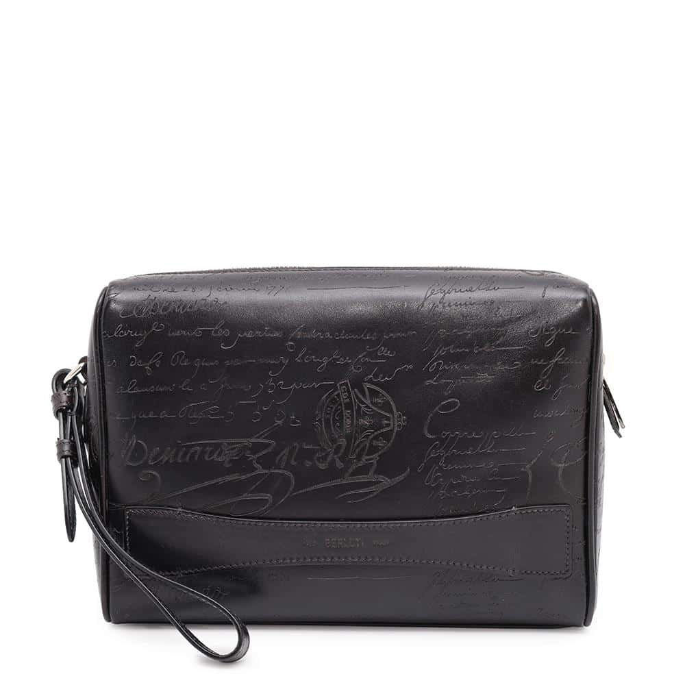 Berluti Rosewood Scritto Leather Pouch Black Calf Leather