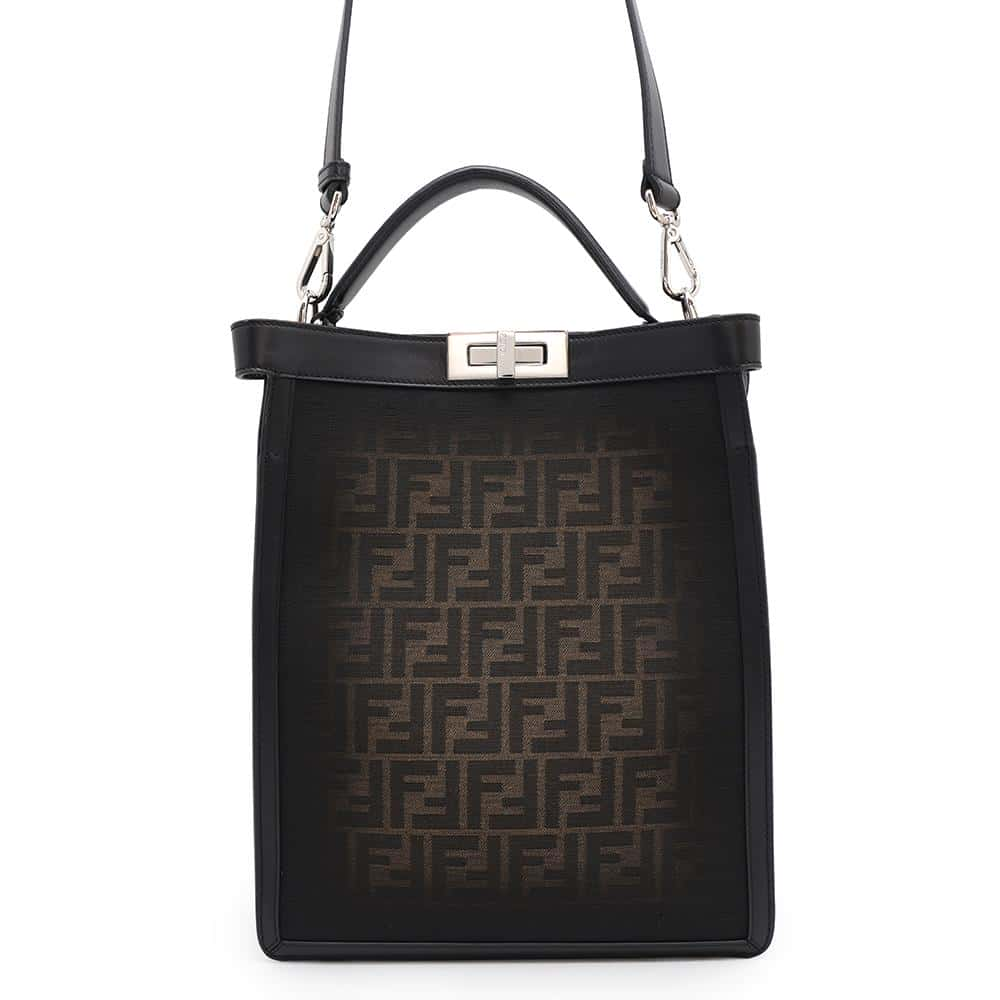 FENDI Peekaboo X-Lite Zucca Pattern Gradation 2WAYHandbag Black7VA611 Leather Canvas Size Small