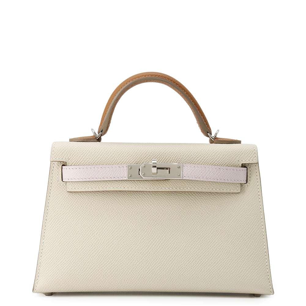 HERMES Mini Kelly de Tricolore Craie/Mauve Pale/Gold Epsom