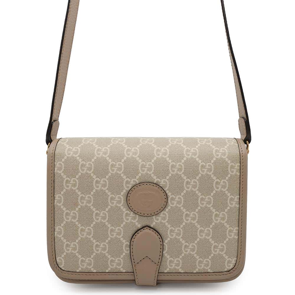 GUCCI GG Supreme Interlocking Shoulder Bag Beige671620 GG SupremeCanvas Leather