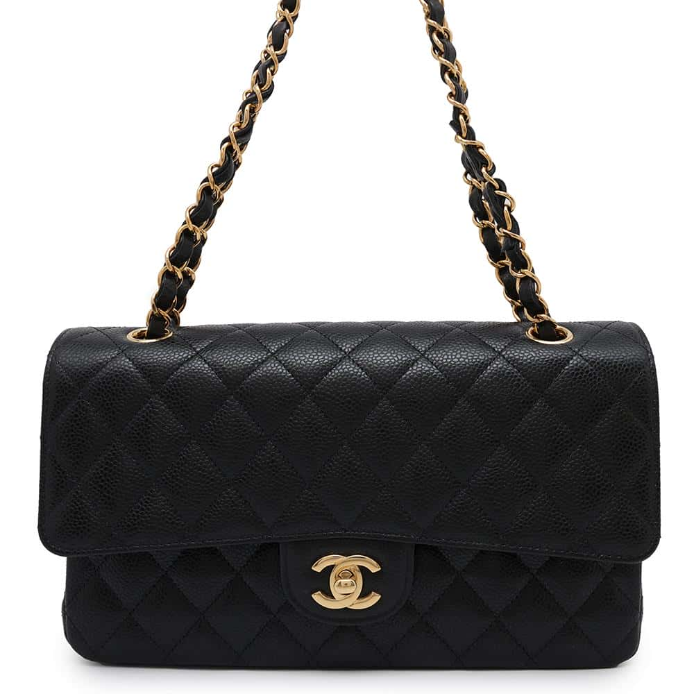 CHANEL Matelasse W flap WChainShoulder Bag BlackA01112 Caviar Leather Size 25