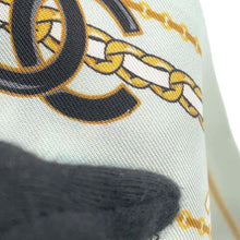 将图像加载到图库查看器中，CHANEL CC Logo Camellia Chain Motif Scarf BlueAA8232 Silk100%
