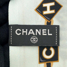 将图像加载到图库查看器中，CHANEL CC Logo Camellia Chain Motif Scarf BlueAA8232 Silk100%
