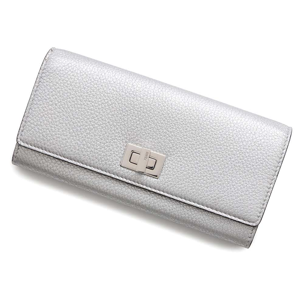 FENDI Peekaboo Long Wallet Silver8M0427 Calf Leather