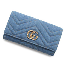 将图像加载到图库查看器中，GUCCI GG Marmont continental wallet Blue443436 Denim
