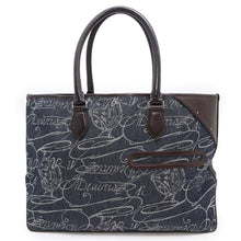 Load image into Gallery viewer, Berluti Tote Bag Navy/Brown Jacquard denim Leather
