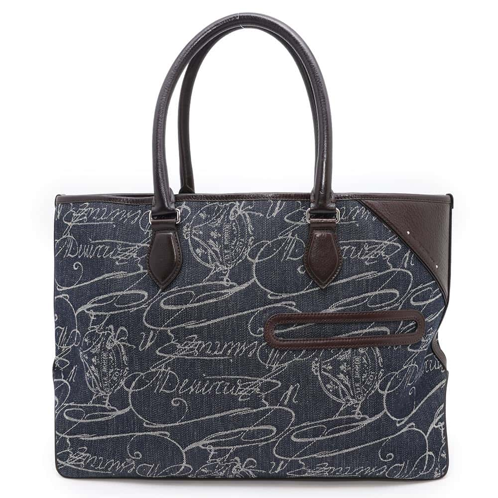 Berluti Tote Bag Navy/Brown Jacquard denim Leather