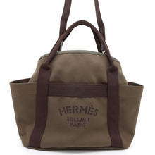 将图像加载到图库查看器中，HERMES Sac de Pansage Groom Khaki/Fu Canvas Leather
