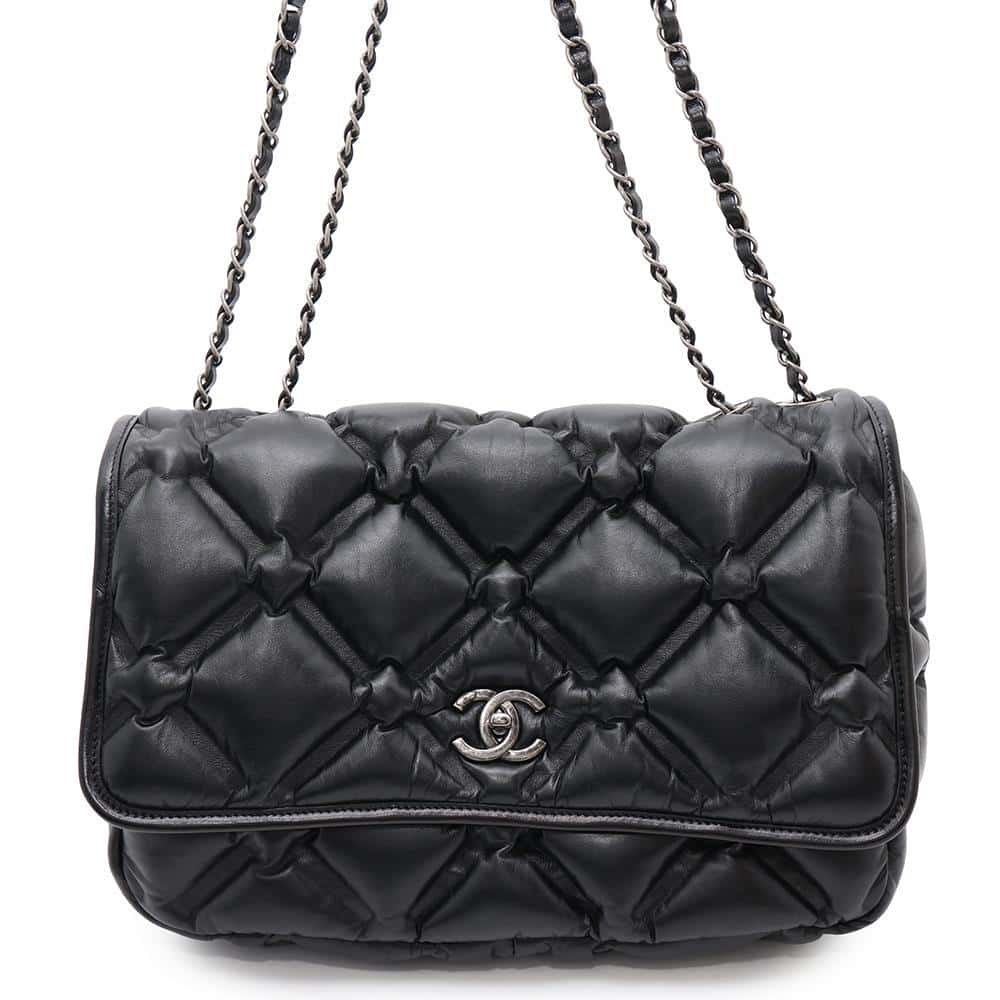 CHANEL Bubble Quilt Matelasse ChainShoulder Black Lambskin