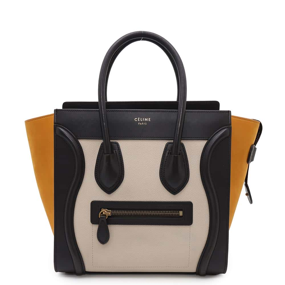 CELINE Luggage shopper Black/White/Yellow167793 Leather suede Size micro