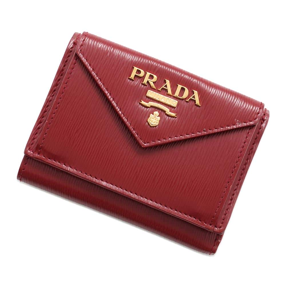 PRADA Tri-fold compact wallet Red1MH021 Leather