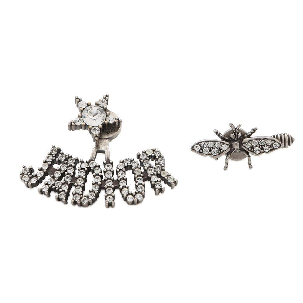 Dior J'Adior BEE Earrings Rhinestone Silver Metal