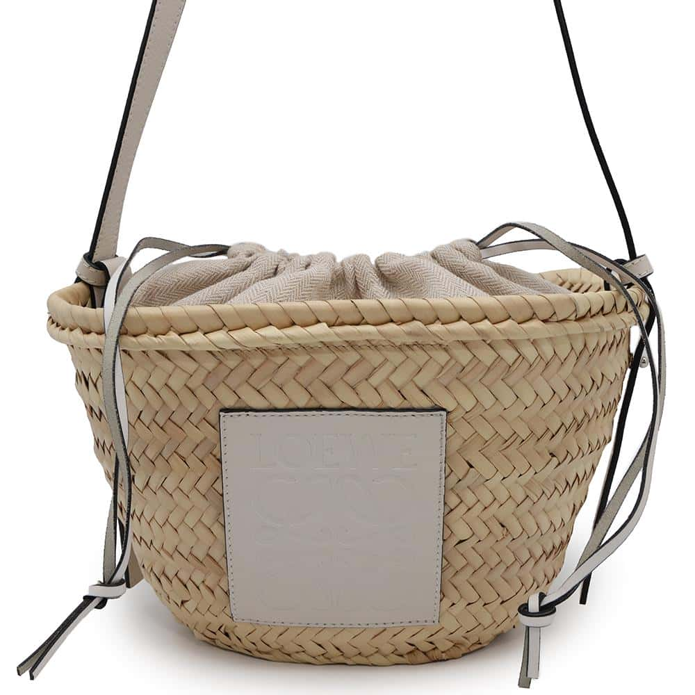 LOEWE Drawstring bucket bag Natural/WhiteA223222X01 Raffia Leather