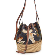 Load image into Gallery viewer, LOEWE Paula Ibiza balloon bag Navy/NaturalA710C31X03 Raffia Canvas Leather Size Small
