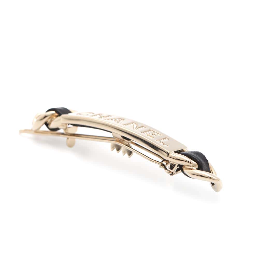 CHANEL RhinestoneWith logo hair clip Gold Gold Plated