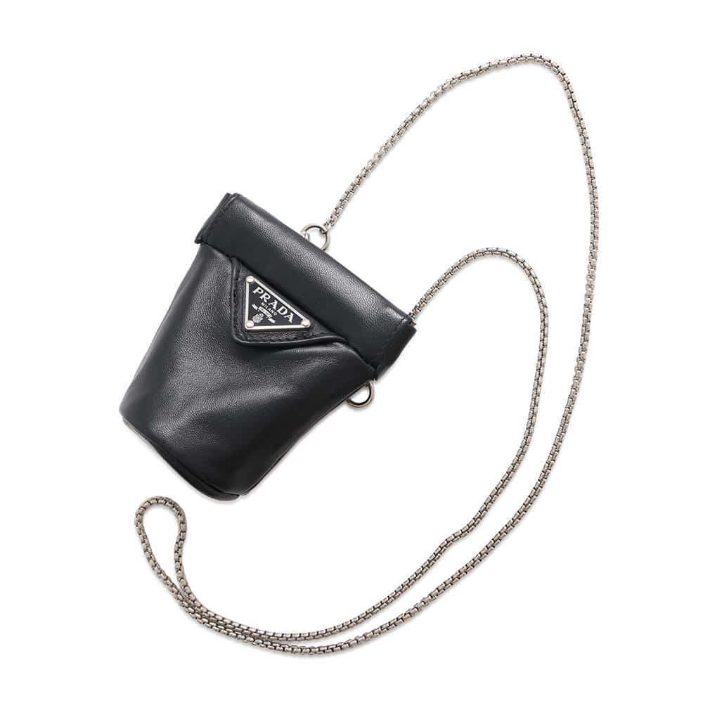 PRADA Mini Necklace Pouch Black1NR002 Leather