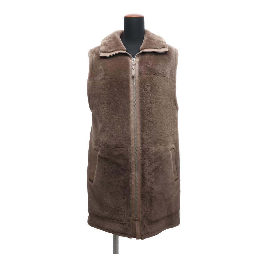 HERMES Long fur vest Size 38 Brown 100% lamb fur