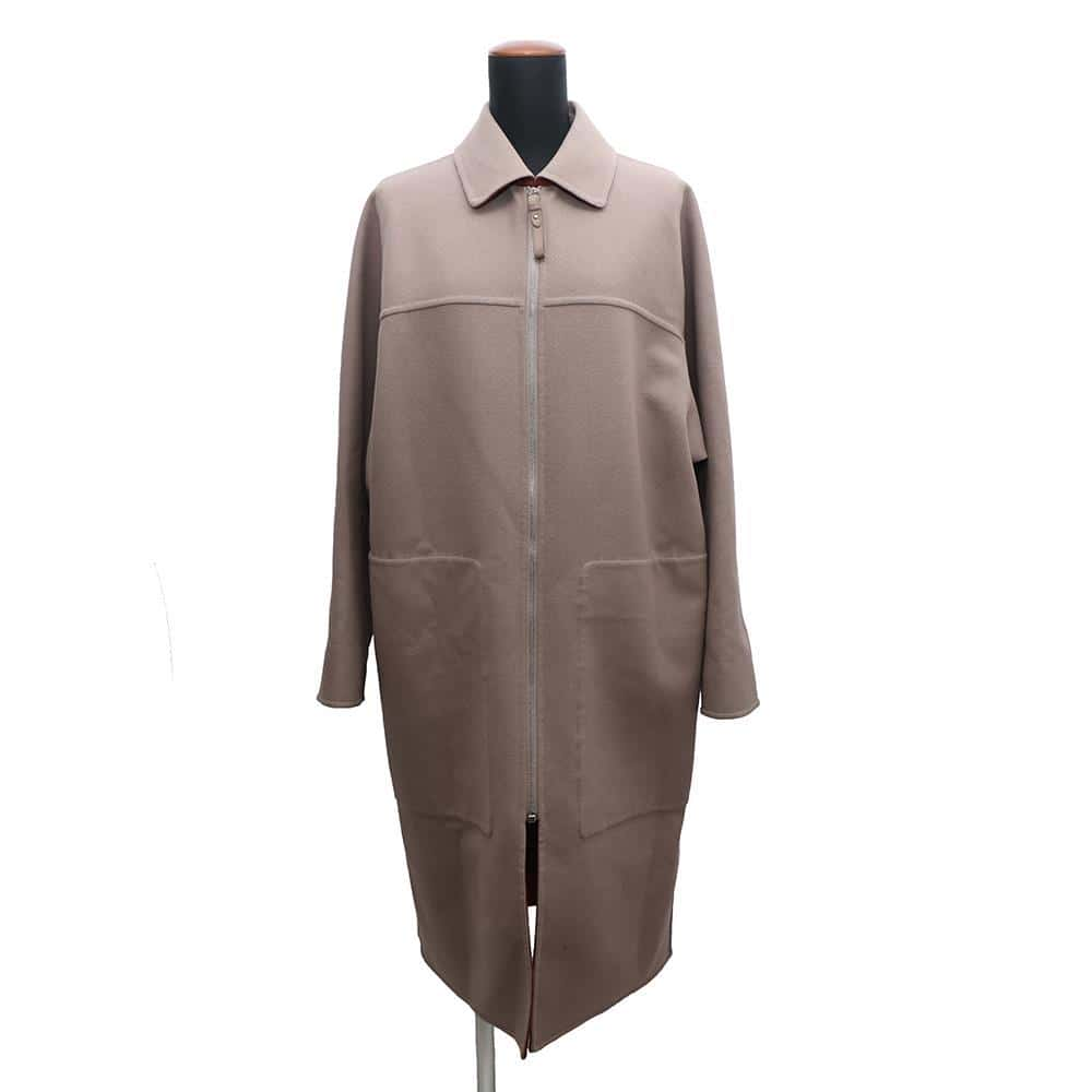 HERMES Zip-up Coat Size 38 Etoupe Wool 100%