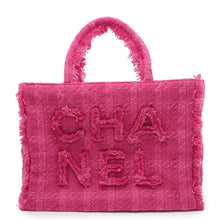 将图像加载到图库查看器中，CHANEL Logo Zip Shopping Tote Bag PinkAS0977 Tweed Size Large
