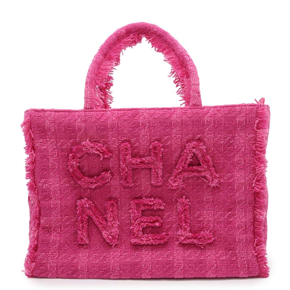 CHANEL Logo Zip Shopping Tote Bag PinkAS0977 Tweed Size Large