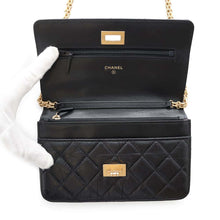 将图像加载到图库查看器中，CHANEL 2.55 Chain Wallet Black Vintage Calf Leather
