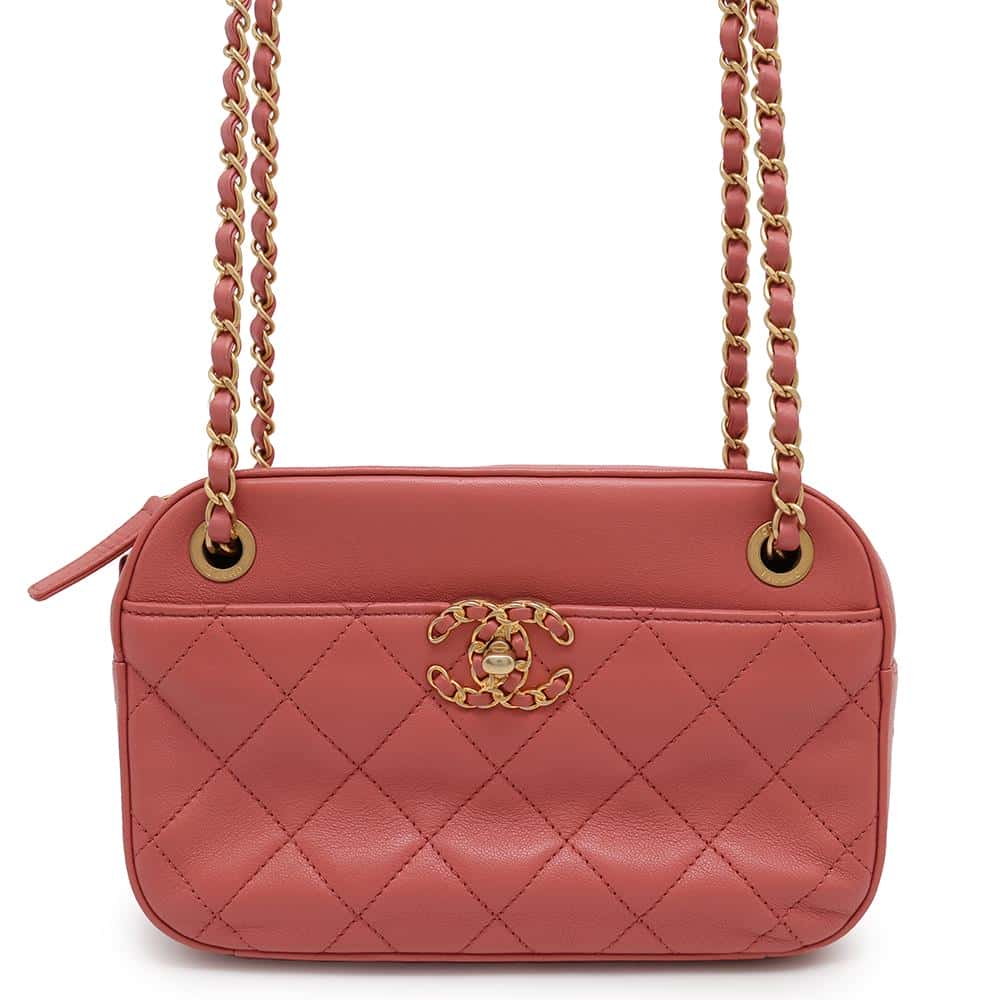 CHANEL Matelasse Camera Shoulder Bag Pink Lambskin