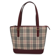 Load image into Gallery viewer, BURBERRY Nova Check Handbag Beige/Bordeaux Canvas Leather
