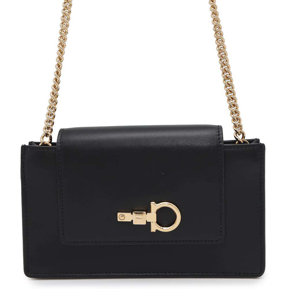 Ferragamo Gancini ChainShoulder Bag Black22E002 Leather